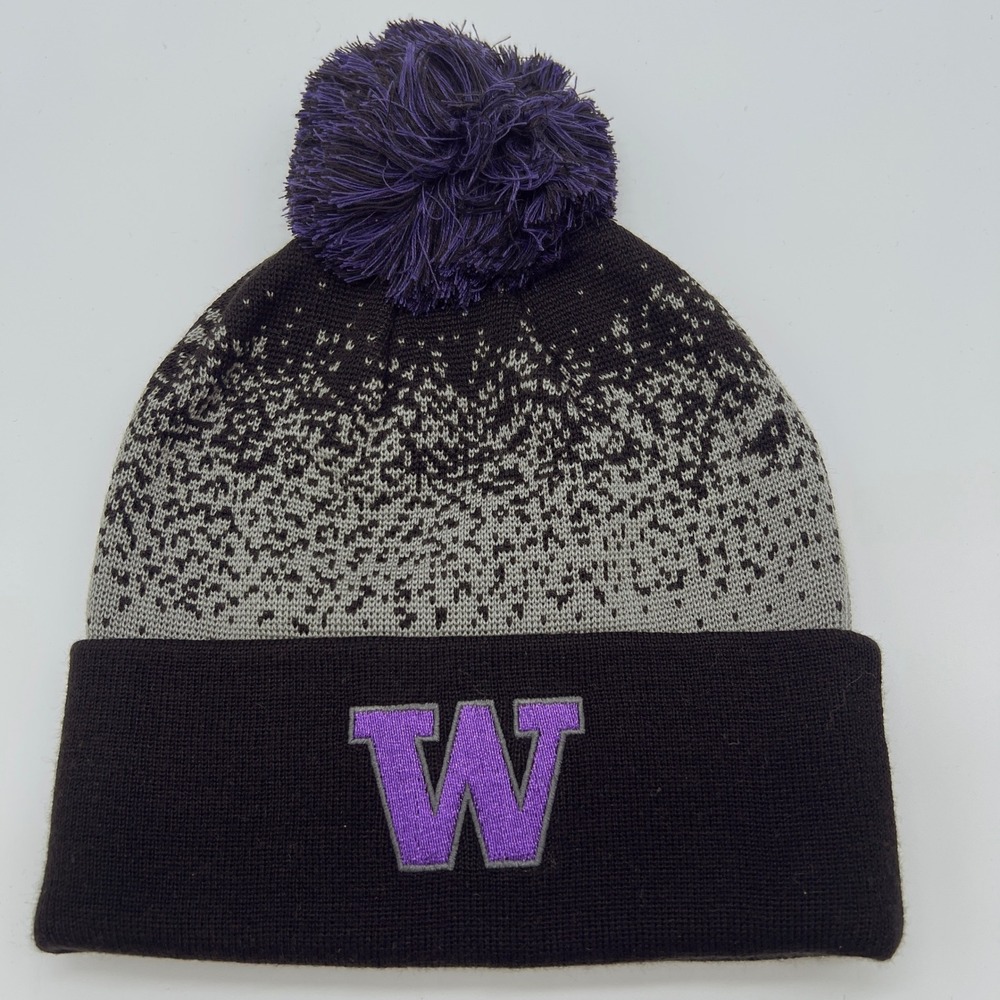 Adidas Washington Huskies Beanie Pom Pom Knit Hat Cap Black‎ Purple